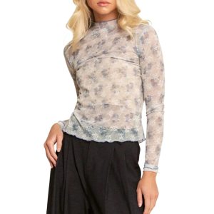 Davi & Dani Women's DAVI & DANI Plus Size Floral Mesh Long Sleeve Cowl Neck Blouse - $17.99 at SCHEELS