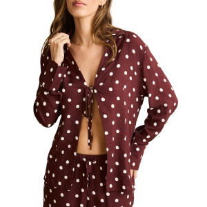 Women's Rhythm polka dot tie front Long Sleeve V-Neck Shirt