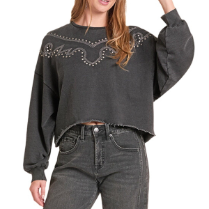 Rock & Roll Denim Women's Rock & Roll Denim Studded Yoke Crewneck Sweatshirt - $44.99 at SCHEELS