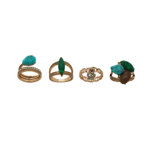 The Jewelry Group Green Stone 4-Pack Ring
