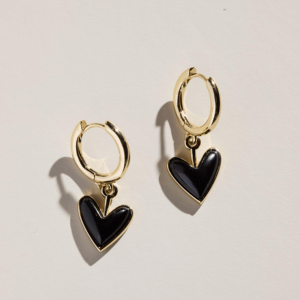 Nickel & Suede Sweetheart Onyx Huggie Earrings
