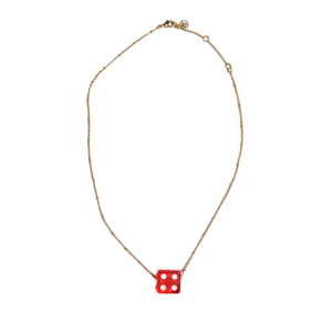 Nickel & Suede Red Vintage Dice Charm Necklace