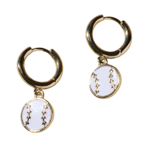 Nickel & Suede Baseball Huggie Earrings