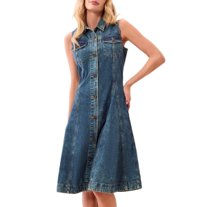 Women's Tribal Button Front Midi Denim Dress