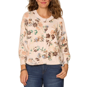 Women's Democracy Hidden Snap Printed 3/4 Sleeve Scoop Neck Cardigan