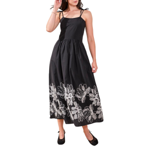 Women's Tribal Embroidery Square Neck Midi Dress
