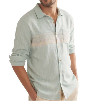 Men's Marine Layer Stretch Selvage Long Sleeve Button Up Shirt Small Blue/Pink Stripe