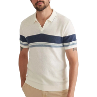 Men's Marine Layer Greyson Sweater Polo Large Natural Blue Stripe