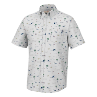 Men's Huk KC Fish Beach Freedom Kona Button Up Shirt Medium Harbor Mist