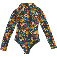 Girls' Hobie Island Flower Long Sleeve One Piece Swimsuit 8 Black/Multi