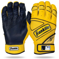 Men's Franklin Sports MLB Powerstrap HI-Lite Baseball Batting Gloves Navy/Yellow Small