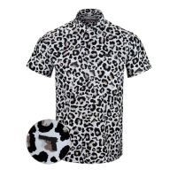 Men's Retro Rifle Leopard Button Up Shirt XLarge Gray