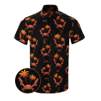 Men's Retro Rifle Crab Button Up Shirt Medium Black/Orange