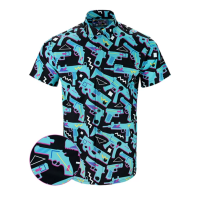 Men's Retro Rifle The 80 Button Up Shirt Medium Black Teal