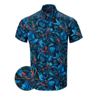 Men's Retro Rifle Jungle Button Up Shirt Large Black/Blue