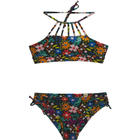 Girls' Hobie High Neck Flower Swim Bikini Set 8 Black/Multi