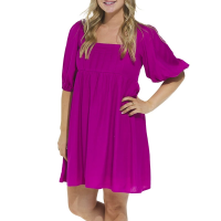 Women's Staccato Solid Babydoll Dress Small Dark Magenta