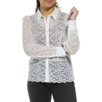 Women's Staccato Lace Long Sleeve Button Up Shirt Medium White