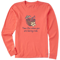 Women's Life is Good Time Flies When You are Having Rum Crusher Tee Long Sleeve T-Shirt Medium Orange