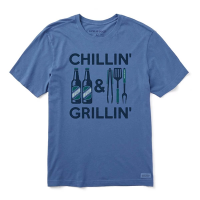 Men's Life is Good Chillin' and Grillin' Beer and BBQ T-Shirt Medium Vintage Blue