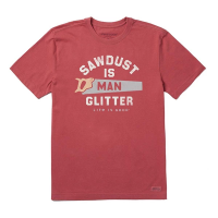 Men's Life is Good Sawdust is Man Glitter Saw T-Shirt Medium Faded Red