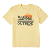 Men's Life is Good Take It Outside Retro T-Shirt Medium Sandy Yellow