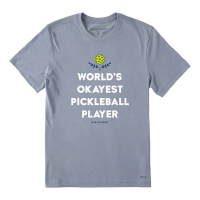 Men's Life is Good World's Okayest Pickleball Player T-Shirt XLarge Stone Blue