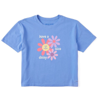 Women's Life is Good Groovy Have A Nice Daisy Boxy Crusher Tee T-Shirt Large Blue