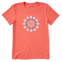 Women's Life is Good Daisies Mandala T-Shirt Small Orange