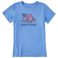 Women's Life is Good Americana Beach Chairs T-Shirt Small Blue