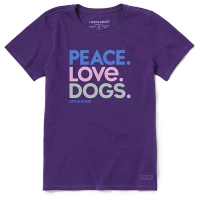 Women's Life is Good Peace Love Dogs Crusher T-Shirt XLarge Purple