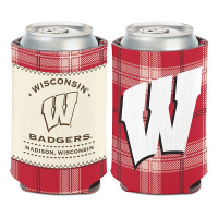 Wincraft Wisconsin Badgers Plaid Patch Can Cooler