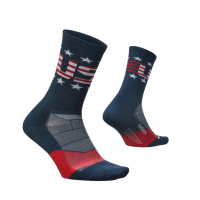 Women's Feetures Elite Light Cushion Mini Crew Running Socks Medium Navy/Red/White