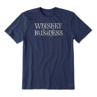 Men's Life is Good Whiskey Business Bottle T-Shirt Medium Darkest Blue