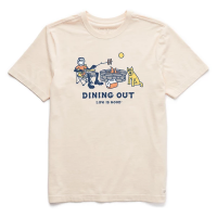 Men's Life is Good Jake and Rocket Dining Out Crusher T-Shirt Medium Putty White