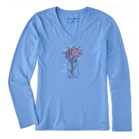 Women's Life is Good Rainbow Love Daisies Crusher-LITE Long Sleeve T-Shirt Medium Blue