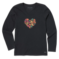 Women's Life is Good Woodcut Leaf Heart Crusher-LITE Long Sleeve T-Shirt Medium Jet Black