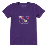 Women's Life is Good I Need Wine Glasses T-Shirt Small Deep Purple