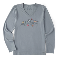 Women's Life is Good Dreamy Three Birds Crusher Lite Long Sleeve T-Shirt Medium Stone Blue