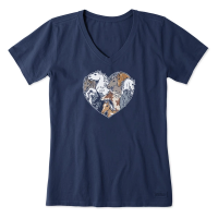 Women's Life is Good Fineline Horses Heart T-Shirt Medium Dark Blue