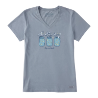 Women's Life is Good Shine On Daisy Jars T-Shirt Large Stone Blue