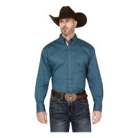 Men's Wrangler George Strait Solid Long Sleeve Button Up Shirt Medium Teal