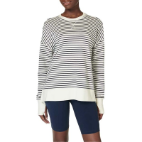 Women's Sweaty Betty After Class Longline Crewneck Sweatshirt XSmall White Stripe