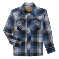 Boys' Wrangler Retro Core Long Sleeve Button Up Shirt Medium Blue/Black