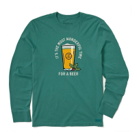 Men's Life is Good Time For A Beer Long Sleeve T-Shirt Small Green Spruce