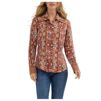 Women's Wrangler X Lainey Wilson Chechotah Long Sleeve Button Up Shirt Medium Brown Cheetah