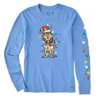 Women's Life is Good Max Merry Woofmas Long Sleeve T-Shirt Small Cornflower