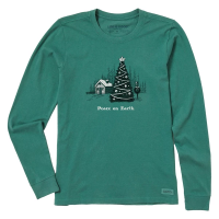 Women's Life is Good Peace on Earth Christmas Tree Crusher Long Sleeve T-Shirt Small Spruce