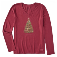 Women's Life is Good Peace on Earth Tree Crusher Long Sleeve T-Shirt Small Cranberry