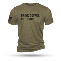 Men's Nine Line Drink Coffee Pet Dogs T-Shirt Large Olive